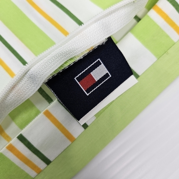 Tommy Hilfiger Pillow Cover Spring Green & Yellow Stripe Zipper 100% Cotton - Picture 2 of 6